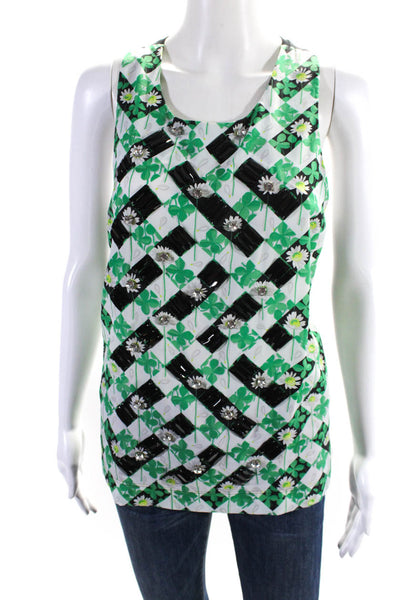 Sportmax Code Womens Green Floral Beaded Scoop Neck Sleeveless Blouse Top SizeXL