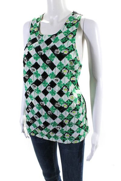 Sportmax Code Womens Green Floral Beaded Scoop Neck Sleeveless Blouse Top SizeXL