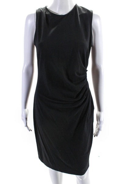 Theory Womens Black Crew Neck Drape Detail Sleeveless Shift Dress Size M