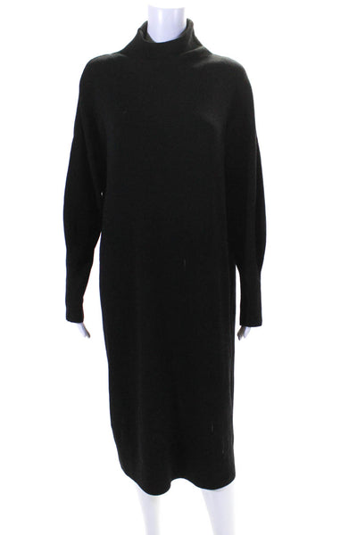 Another Tomorrow Womens Ribbed Long Sleeve Turtleneck Sweater Dress Black Small