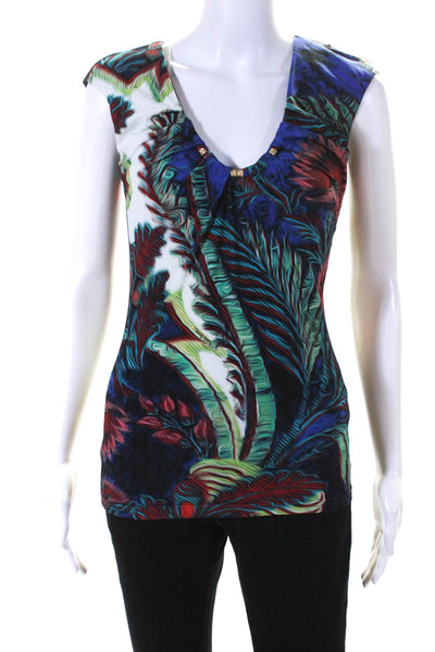 Roberto Cavalli Womens Abstract Print V Neck Blouse Multi Colored Size EUR 40