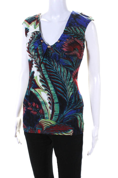 Roberto Cavalli Womens Abstract Print V Neck Blouse Multi Colored Size EUR 40