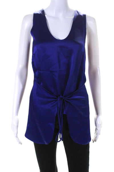 Rosetta Getty Womens Side Slit Tie Up Asymmetrical Tank Top Blue Size 2