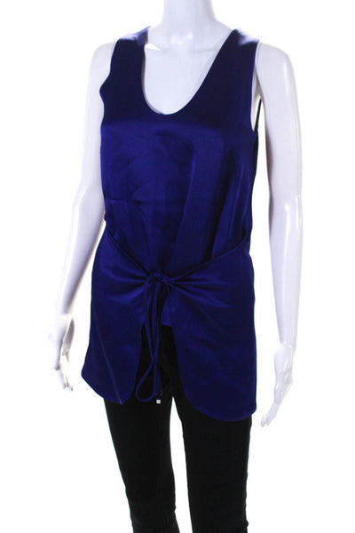 Rosetta Getty Womens Side Slit Tie Up Asymmetrical Tank Top Blue Size 2