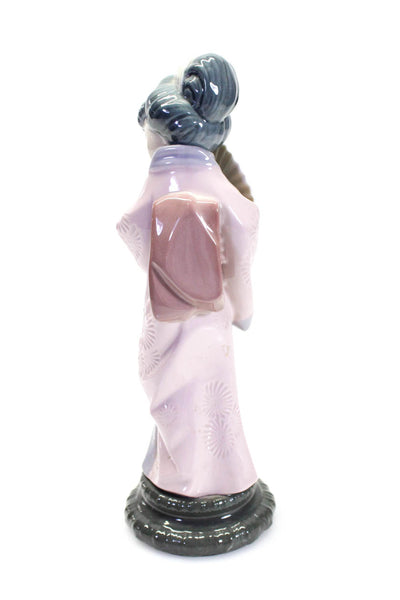 Lladro Porcelain Timid Geisha With Fan Stamped Desk Figurine Pink Grey