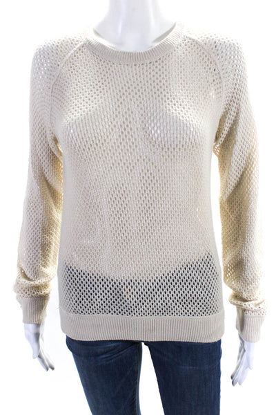 Theory Womens Silk Textured Long Sleeve Round Neck Textured Sweater Beige Size S