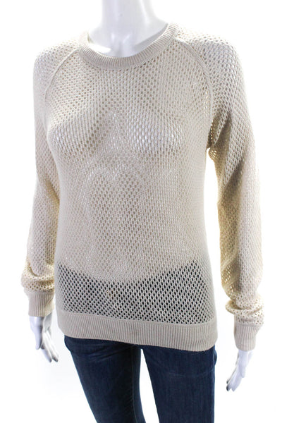 Theory Womens Silk Textured Long Sleeve Round Neck Textured Sweater Beige Size S