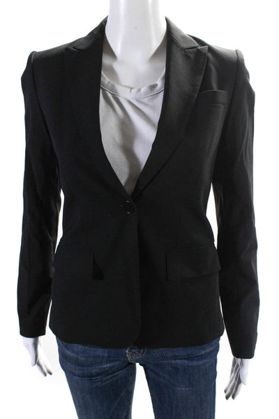 Theory Womens Wool Buttoned Darted Collared Long Sleeve Blazer Black Size 00