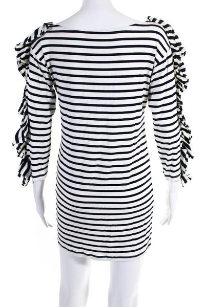 Thread Social Womens Long Sleeve Ruffle Trim Striped Dress White Black Size S