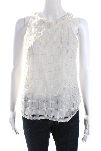 Rag & Bone Womens White Silk Textured Crew Neck Sleeveless Blouse Top Size S