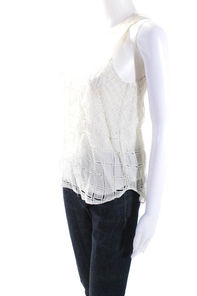 Rag & Bone Womens White Silk Textured Crew Neck Sleeveless Blouse Top Size S