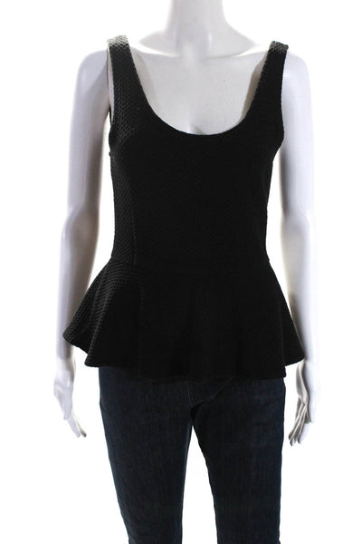 Ganni Womens Black Cotton Textured Scoop Neck Peplum Blouse Top Size S