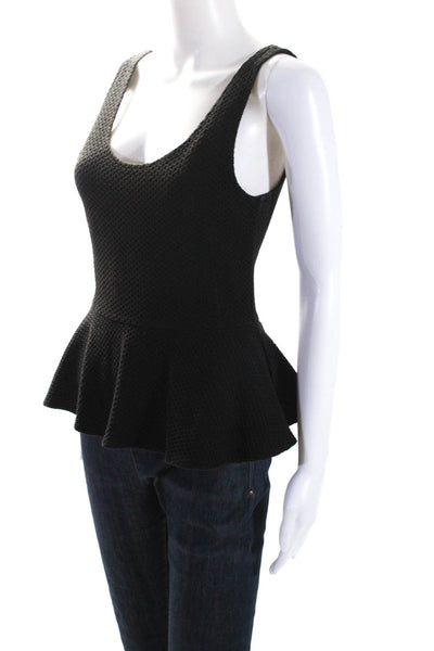 Ganni Womens Black Cotton Textured Scoop Neck Peplum Blouse Top Size S