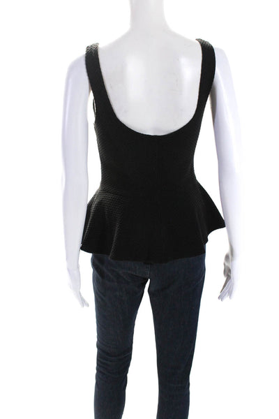 Ganni Womens Black Cotton Textured Scoop Neck Peplum Blouse Top Size S