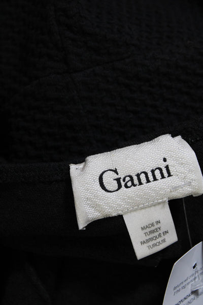 Ganni Womens Black Cotton Textured Scoop Neck Peplum Blouse Top Size S