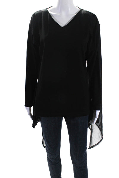 Ivan Grundahl Womens Patchwork Draped Long Sleeve Pullover Blouse Black Size M