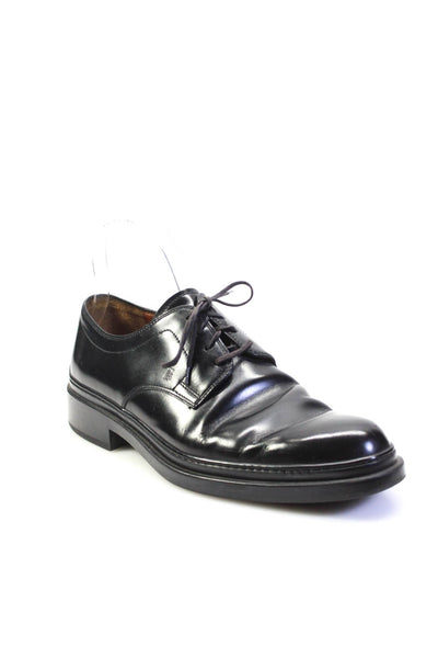 Tods Mens Lace Up Round Toe Oxfords Black Leather Size 8.5