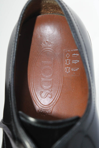 Tods Mens Lace Up Round Toe Oxfords Black Leather Size 8.5
