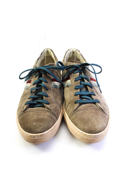 Tods Mens Lace Up Striped Cap Toe Low Top Sneakers Brown Suede Size 8