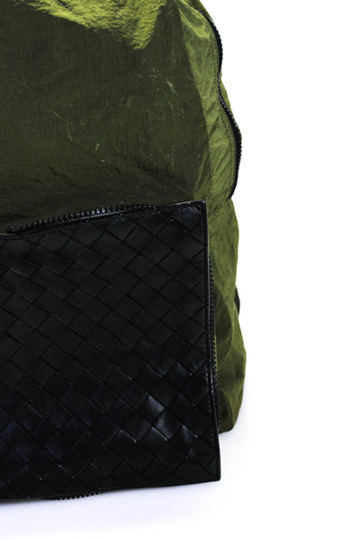 Bottega Veneta Womens Black Green Intrecciato Packable Backpack Bag Handbag