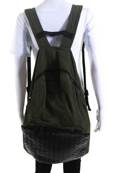 Bottega Veneta Womens Black Green Intrecciato Packable Backpack Bag Handbag