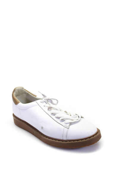 Brunello Cucinelli Mens White Leather Low Top Fashion Sneakers Shoes Size 12.5
