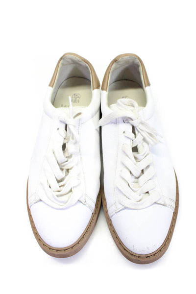 Brunello Cucinelli Mens White Leather Low Top Fashion Sneakers Shoes Size 12.5