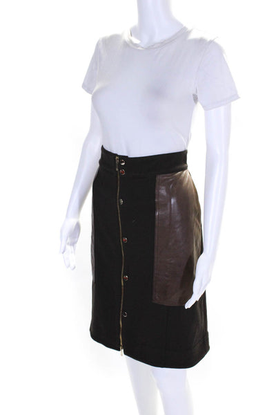 Lafayette 148 New York Women's A-line Leather Trim Mini Skirt Brown Size 10