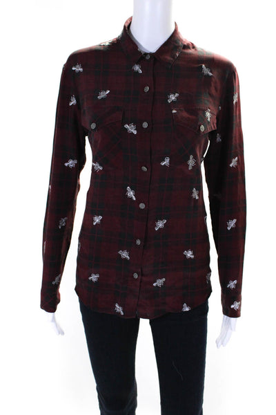 The Kooples Womens Silk Plaid Button Down Shirt Red Black Size Extra Small