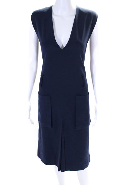 Public School Womens Sleeveless V Neck Inverted Pleated Dress Navy Blue Size 4