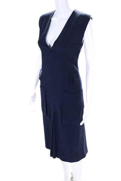 Public School Womens Sleeveless V Neck Inverted Pleated Dress Navy Blue Size 4