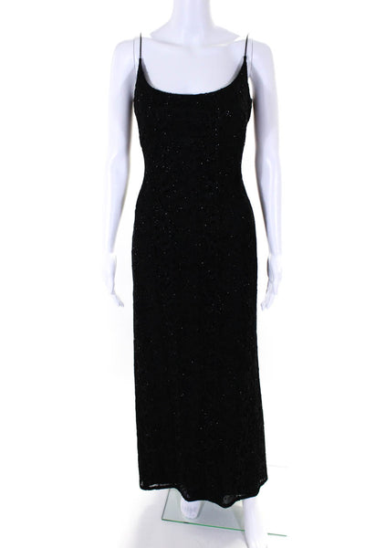 Carmen Marc Valvo Womens Beaded Jacquard Scoop Neck Gown Black Size 6