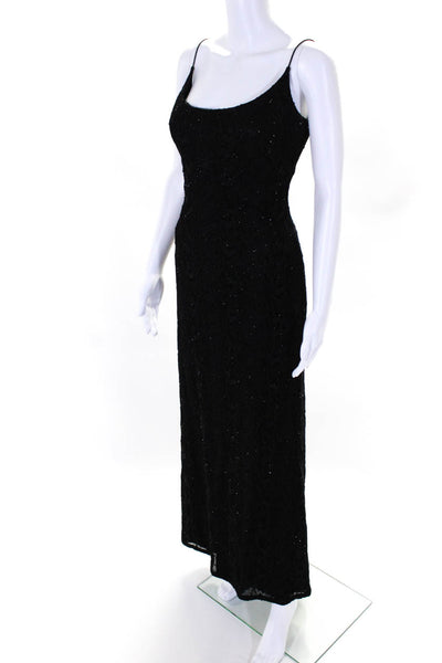 Carmen Marc Valvo Womens Beaded Jacquard Scoop Neck Gown Black Size 6