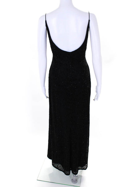 Carmen Marc Valvo Womens Beaded Jacquard Scoop Neck Gown Black Size 6