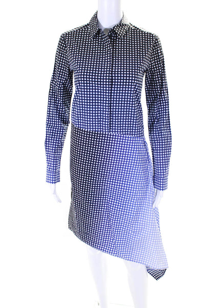 COS Womens Check Print Buttoned Collared Long Sleeve Wrapped Dress Blue Size 2