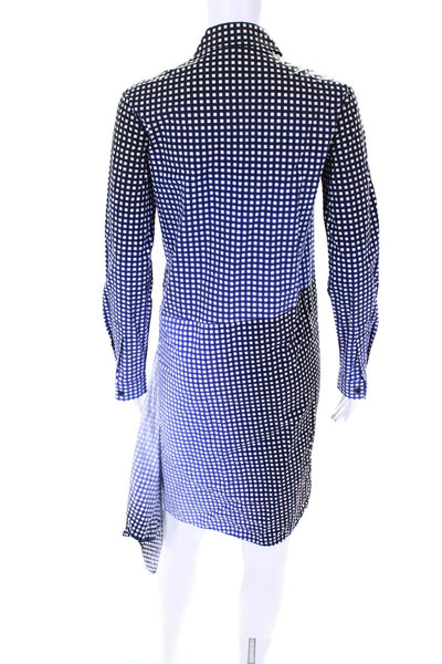 COS Womens Check Print Buttoned Collared Long Sleeve Wrapped Dress Blue Size 2