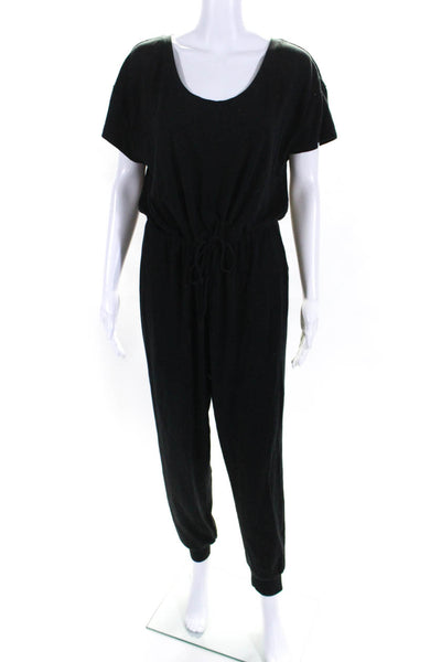 Madewell Womens Cotton Short Sleeve Drawstring Waist Jumpsuit Black Size L