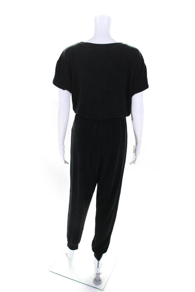 Madewell Womens Cotton Short Sleeve Drawstring Waist Jumpsuit Black Size L