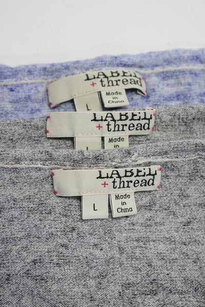 Label + Thread Womens Cotton Tight-Knit Long Sleeve Tops Blue Gray Size L Lot 3