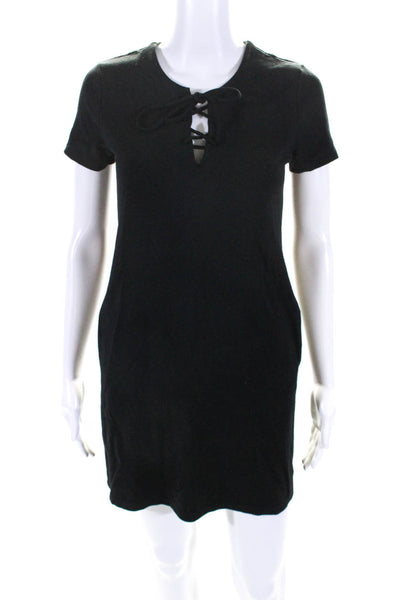 Scoop NYC Womens Short Sleeve V Neck Lace Up Tshirt Dress Black Size P