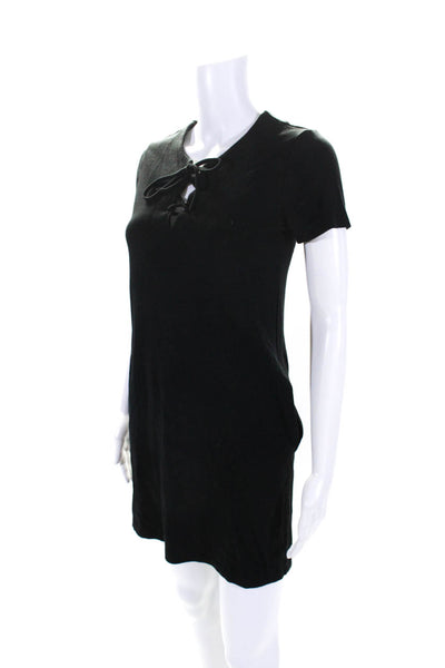 Scoop NYC Womens Short Sleeve V Neck Lace Up Tshirt Dress Black Size P