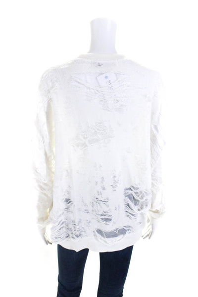 IRO Jeans Womens Cotton Ribbed Hem Distressed 3/4 Sleeve Knit Top White Size S