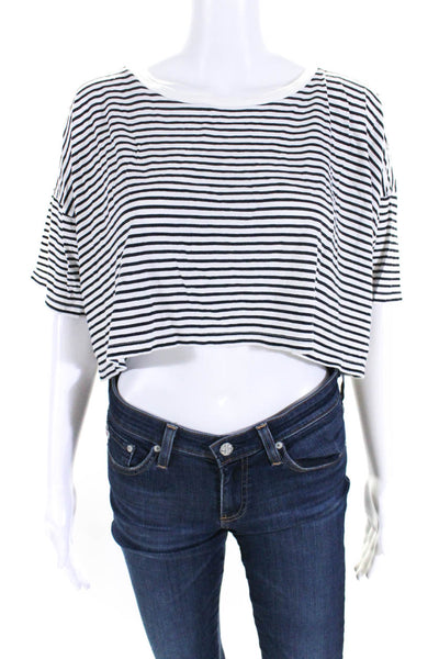 T Alexander Wang Womens Cotton Striped Print Cropped Shirt White Black Size S