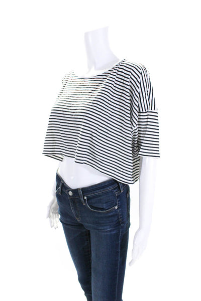 T Alexander Wang Womens Cotton Striped Print Cropped Shirt White Black Size S