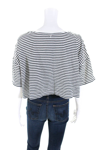 T Alexander Wang Womens Cotton Striped Print Cropped Shirt White Black Size S