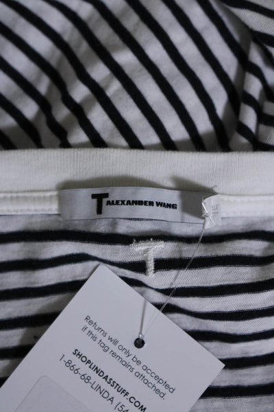 T Alexander Wang Womens Cotton Striped Print Cropped Shirt White Black Size S