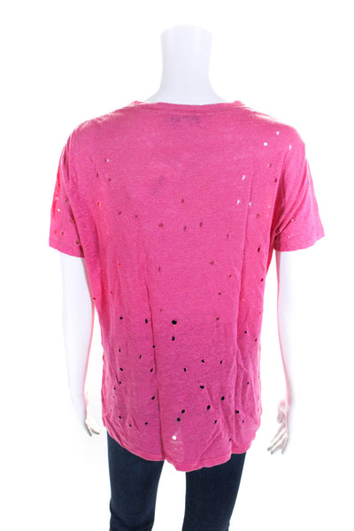 IRO Womens Distressed Short Sleeve Lightweight Clay T-Shirt Top Hot Pink Size S