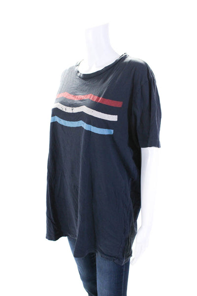 SOL ANGELES Womens Cotton Three Stripe Short Sleeve Crewneck Shirt Blue Size XL