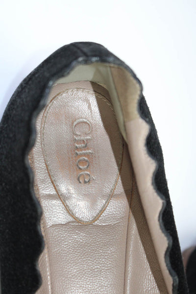 Chloe Women's Round Toe Suede Scallop Edge Ballet Flat Shoes Black Size 10