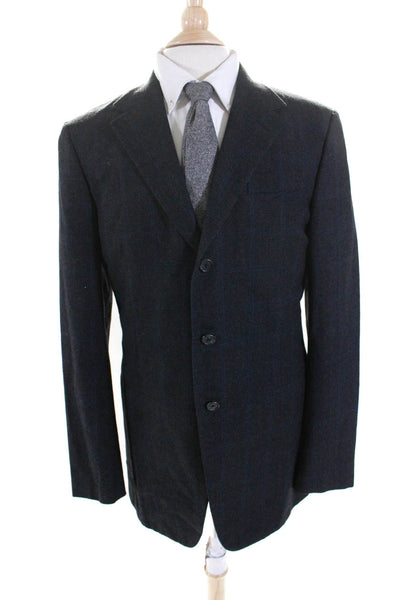 Prada Mens Plaid Three Button Blazer Jacket Black Blue Wool Size EUR 50 Long